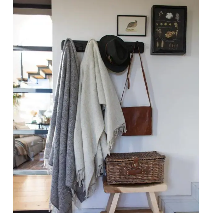 Herringbone Natural Undyed Pure Wool Throw - Pale Grey - Throws & Blankets