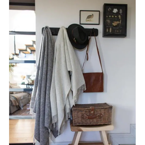 Herringbone Natural Undyed Pure Wool Throw - Pale Grey - Throws & Blankets