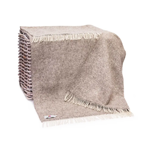 Herringbone Natural Undyed Pure Wool Throw - Pale Grey - Throws & Blankets