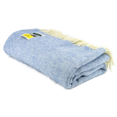 Herringbone Pure New Wool Blanket - Blue - Throws & Blankets