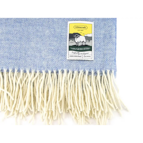 Herringbone Pure New Wool Blanket - Blue - Throws & Blankets