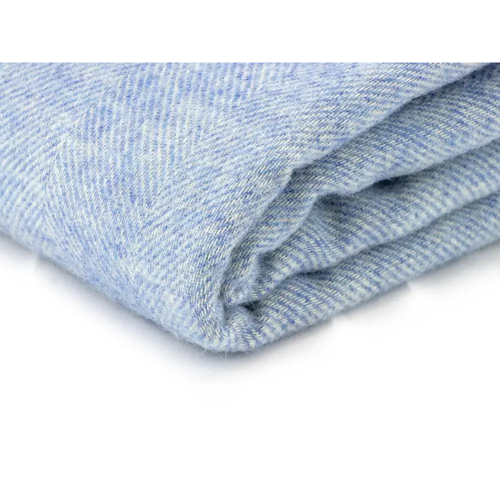 Herringbone Pure New Wool Blanket - Blue - Throws & Blankets