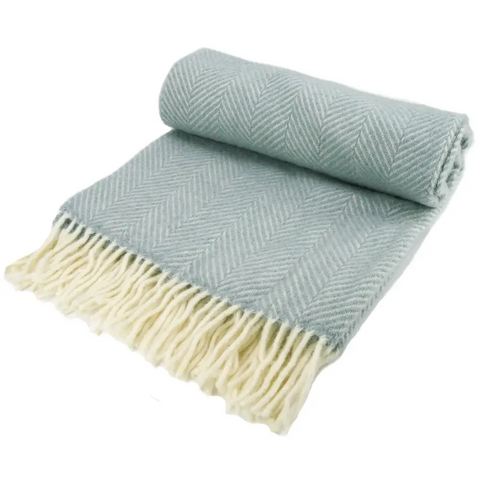 Herringbone Pure New Wool Throw - Duck Egg - Small - Throws & Blankets