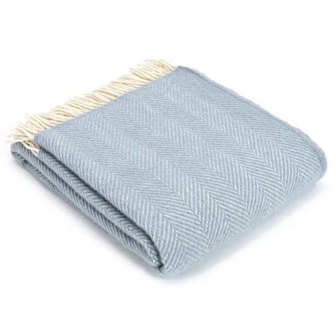 Herringbone Pure New Wool Throw - Duck Egg - Standard - Throws & Blankets