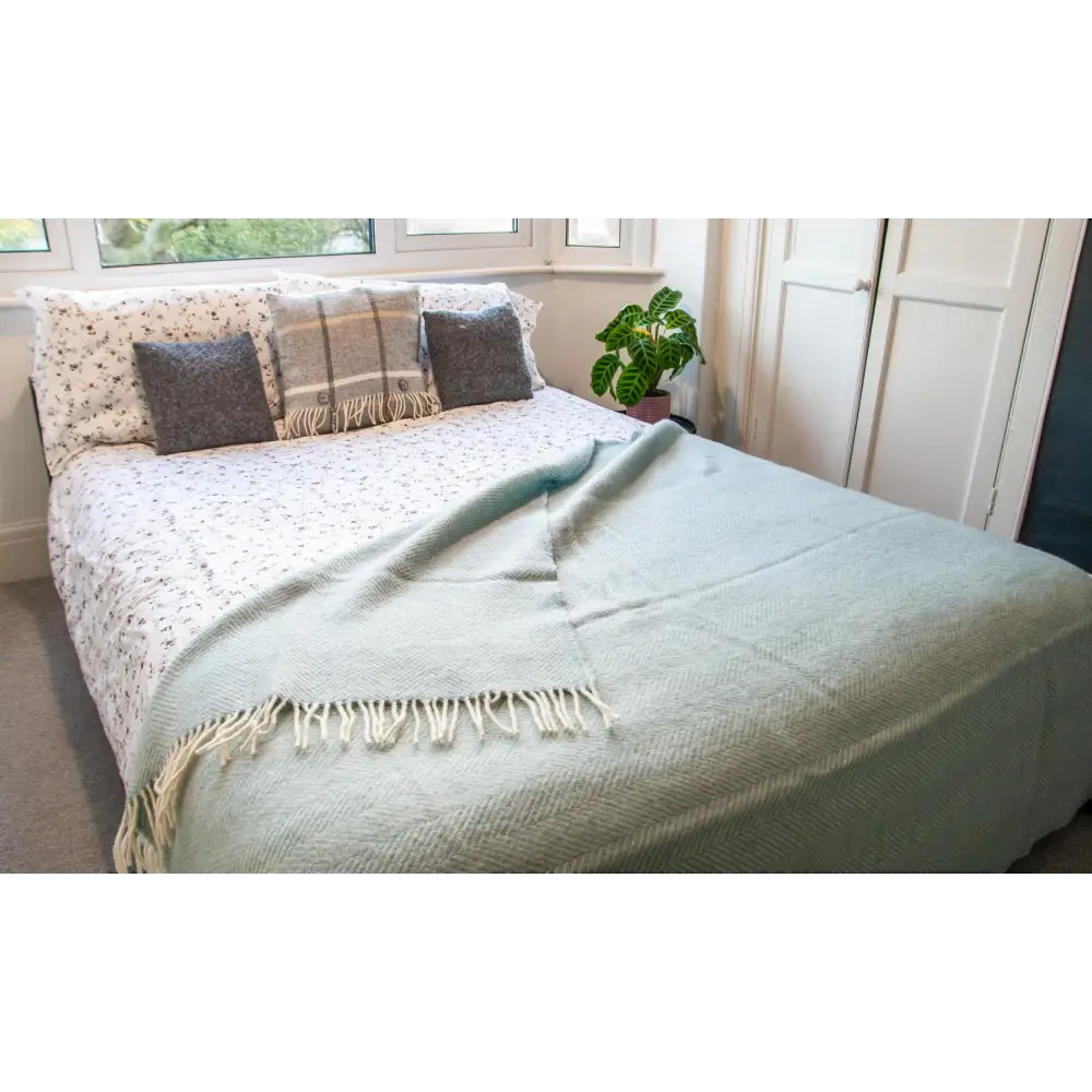 Herringbone Pure New Wool Throw - Duck Egg - Throws & Blankets