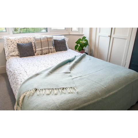 Herringbone Pure New Wool Throw - Duck Egg - Throws & Blankets
