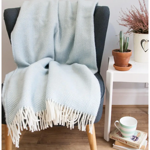 Herringbone Pure New Wool Throw - Duck Egg - Throws & Blankets