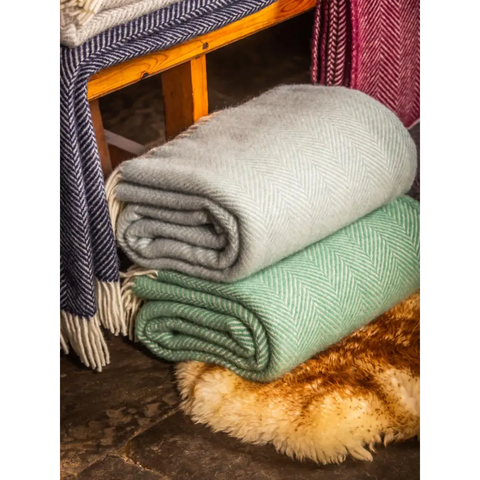 Herringbone Pure New Wool Throw - Duck Egg - Throws & Blankets