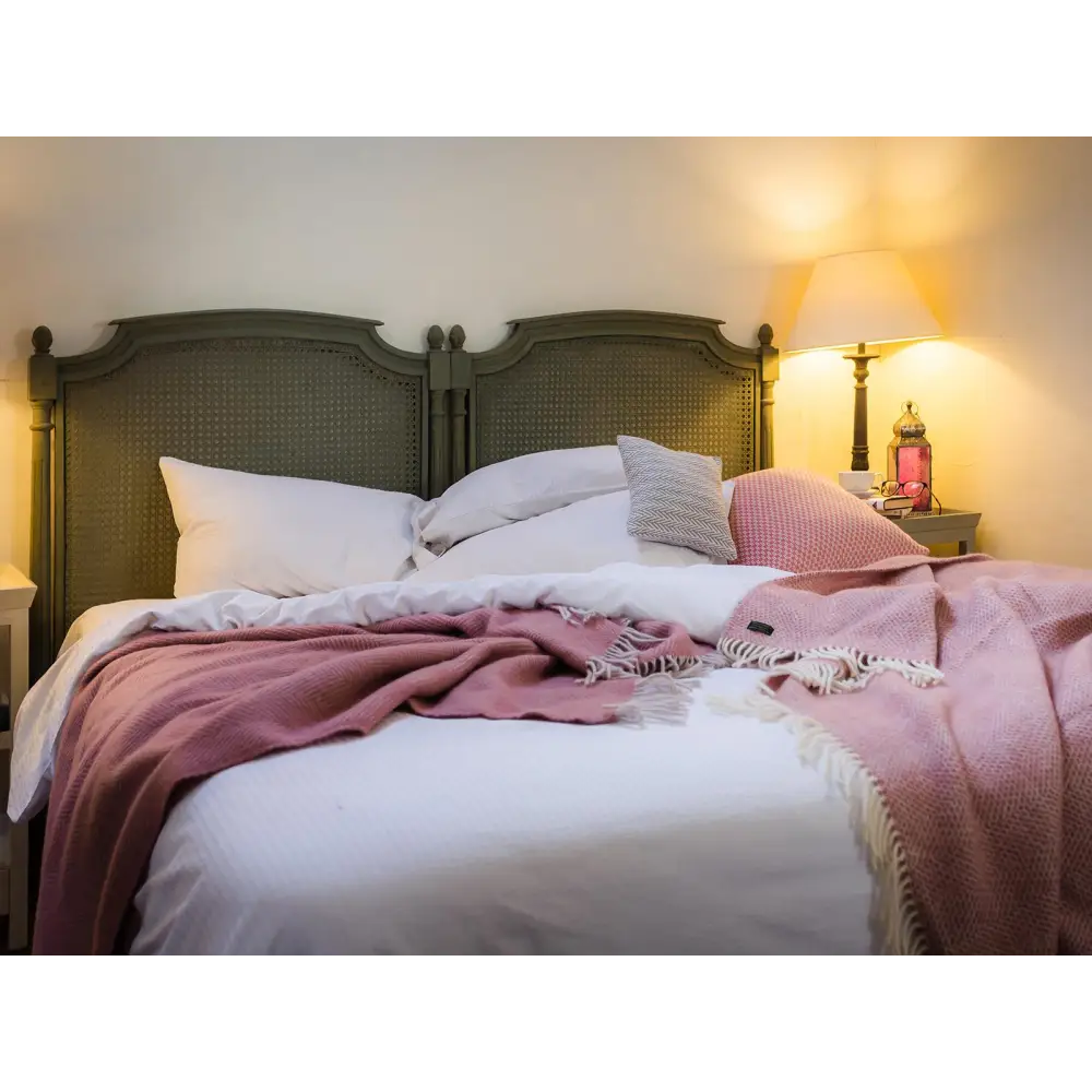 Herringbone Pure New Wool Throw - Dusky Pink/Pearl - Throws & Blankets