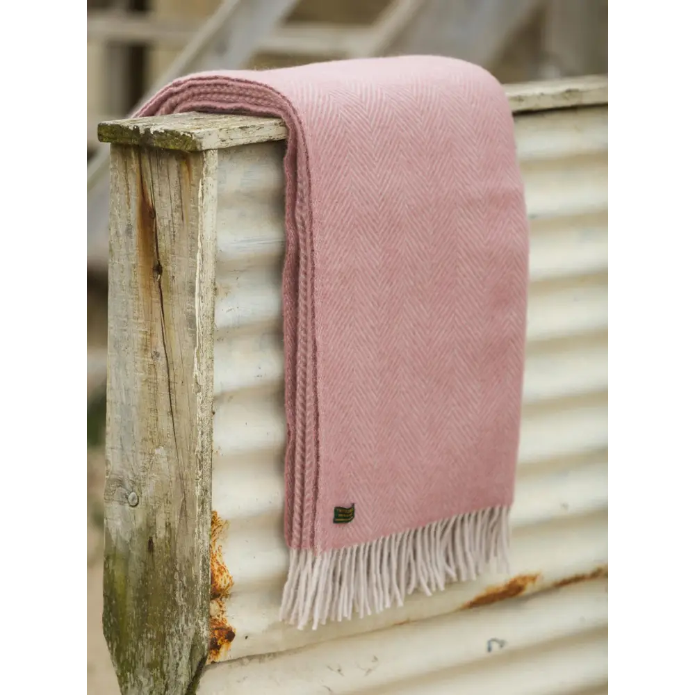 Herringbone Pure New Wool Throw - Dusky Pink/Pearl - Throws & Blankets