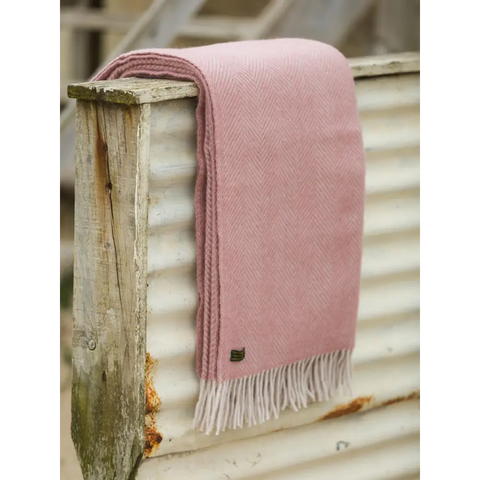 Herringbone Pure New Wool Throw - Dusky Pink/Pearl - Throws & Blankets
