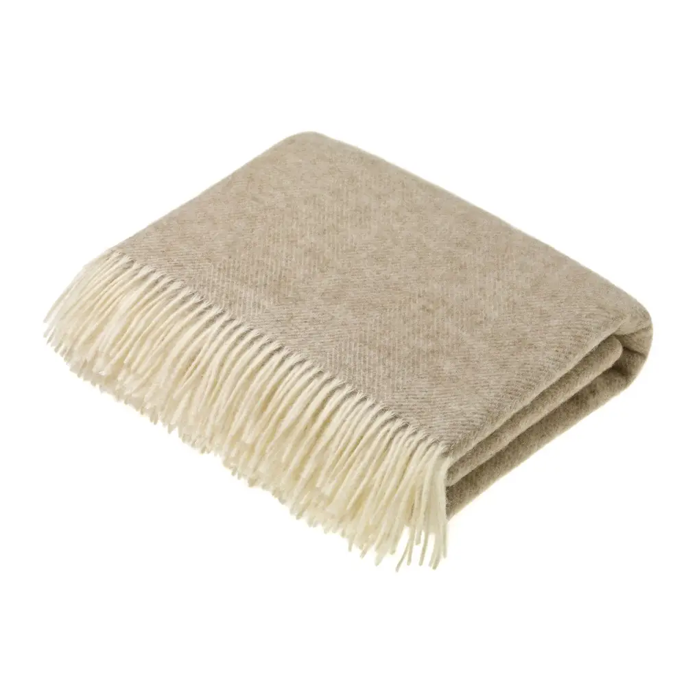 Herringbone Shetland Pure New Wool Throw - Natural - Throws & Blankets