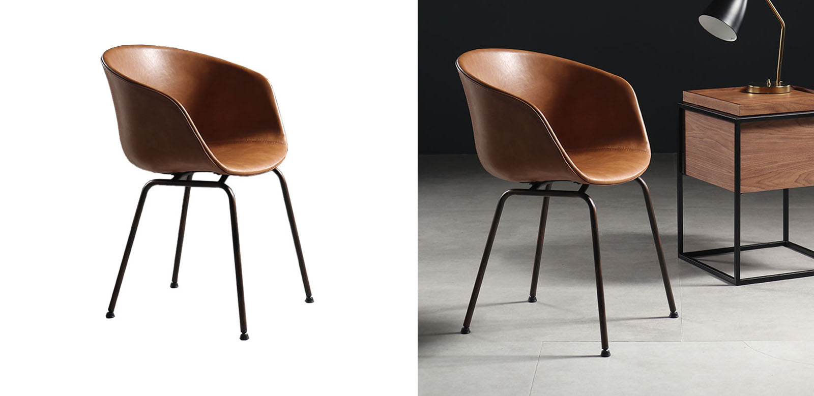 Brown leather armchair with black metal legs from herron a set of 2 dining chairs for stylish seating