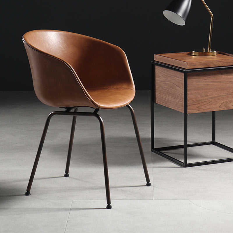 Brown leather herron a set of 2 dining chairs armchair with sleek modern design and black metal legs