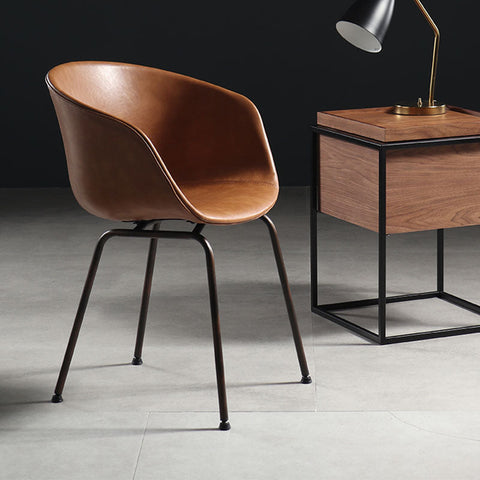 Brown leather herron a set of 2 dining chairs armchair with sleek modern design and black metal legs