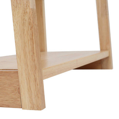 Light-colored wooden side table with natural wood grain and clean lines from heva 5 tier tropical hevea wood shelf unit