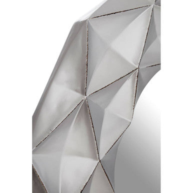 Hexa 3d effect light silver wall mirror with a faceted geometric polygonal design in light silver finish