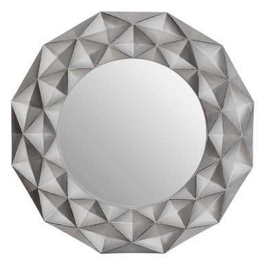 Hexa 3d effect light silver wall mirror with a silver geometric faceted diamond-like frame for stylish decor