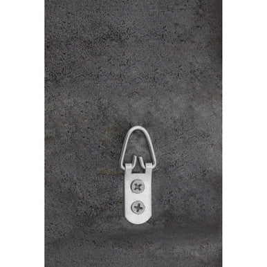 Silver metal picture hanging hook with two screw holes for secure mounting on hexa 3d effect light silver wall mirror back