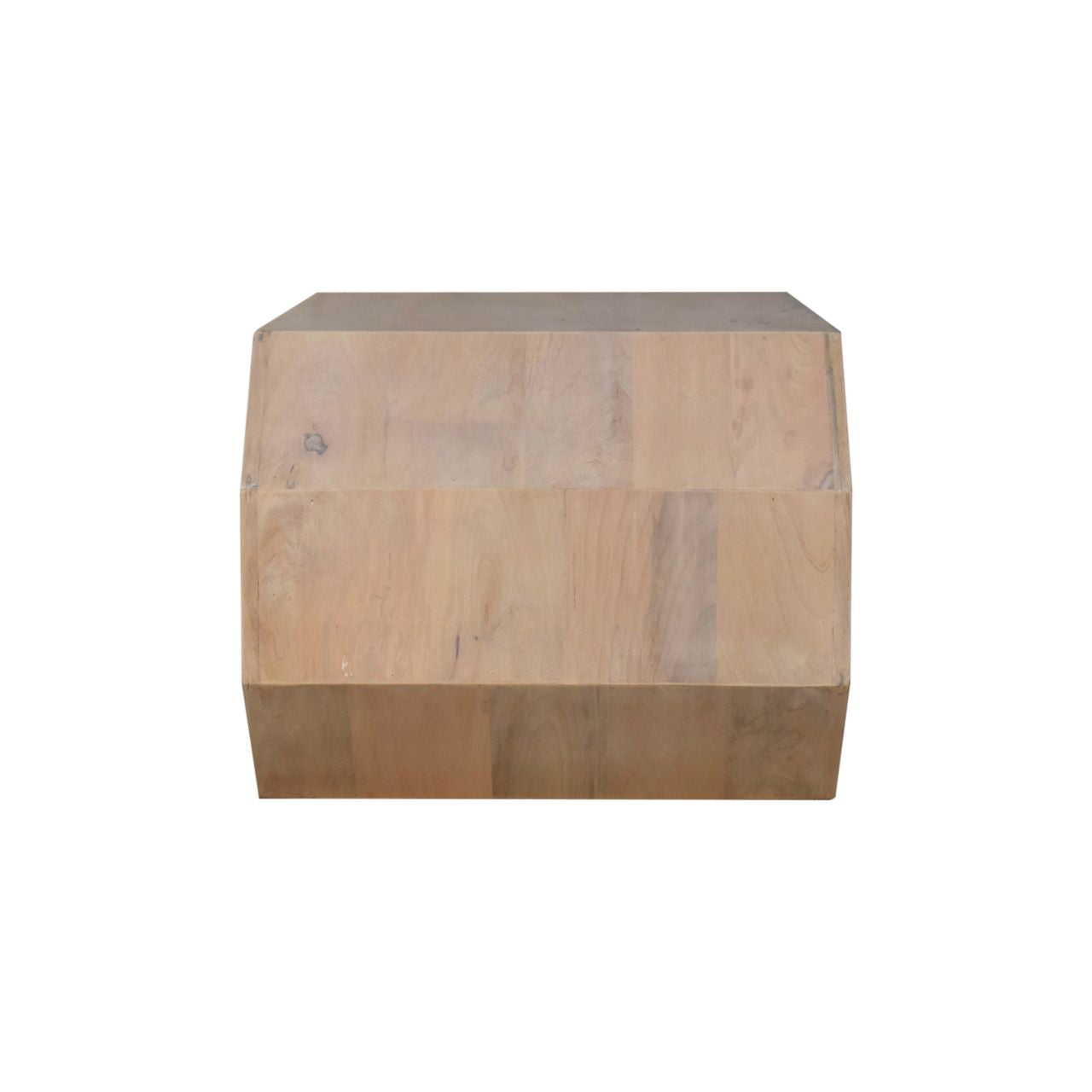 Light-colored wooden hexagonal coffee table with geometric multi-panel design perfect for living room use