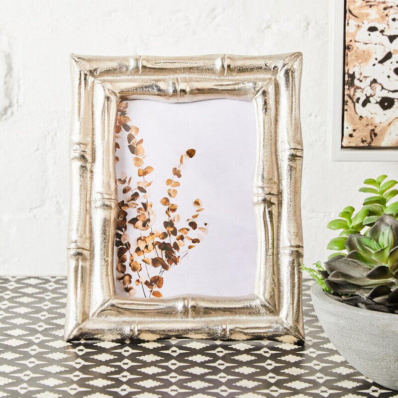 Hiya silver finish bamboo photo frame with textured metallic finish and bamboo effect design for 5x7 photos
