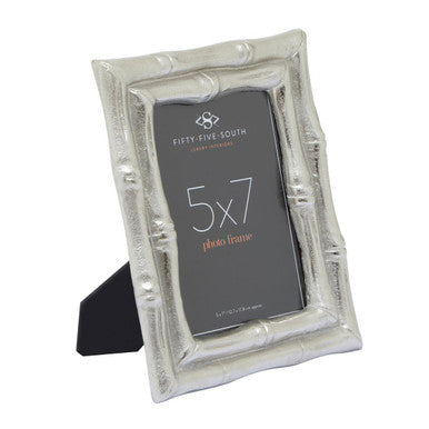 Silver finish bamboo effect 5x7 photo frame with bamboo effect design and standing easel base for tabletop display