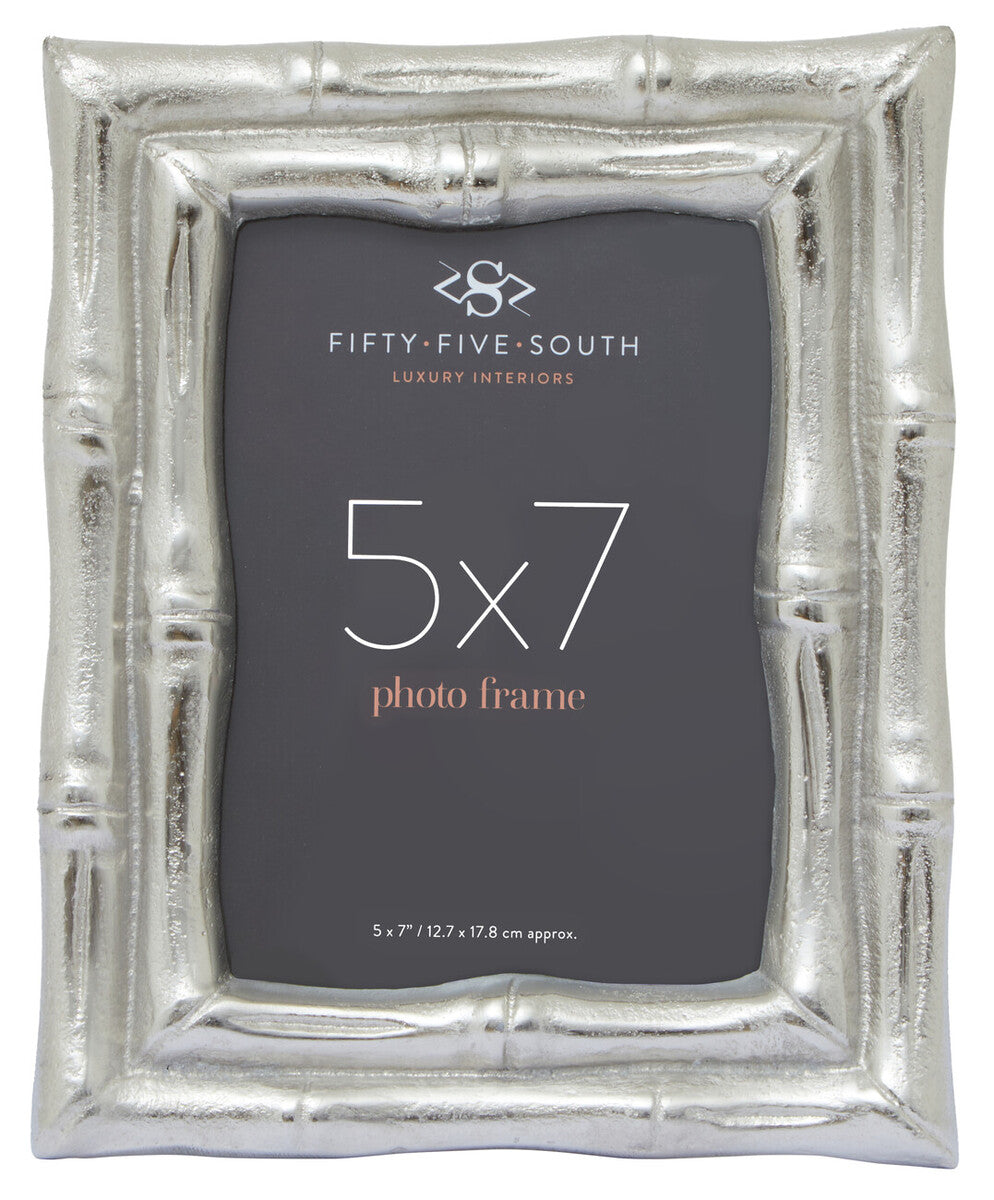 Hiba silver finish bamboo effect 5in x 7in photo frame with textured metallic silver bamboo finish design