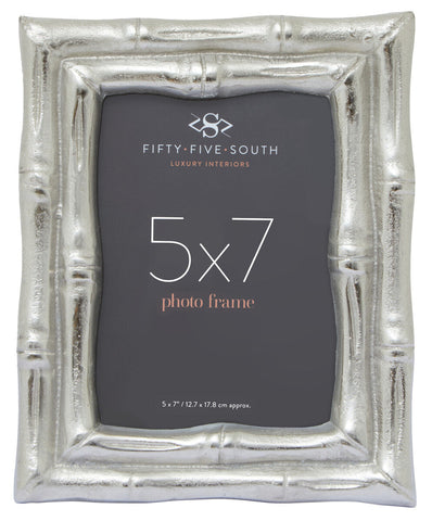 Hiba silver finish bamboo effect 5in x 7in photo frame with textured metallic silver bamboo finish design