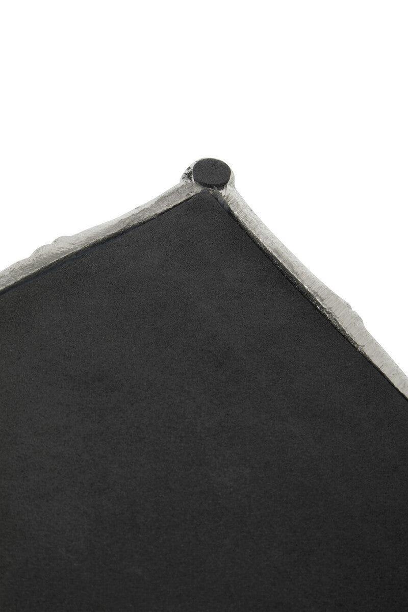 Black slate mirror with textured silver finish bamboo effect metal frame in hiba silver finish bamboo tray