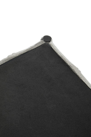Black slate mirror with textured silver finish bamboo effect metal frame in hiba silver finish bamboo tray