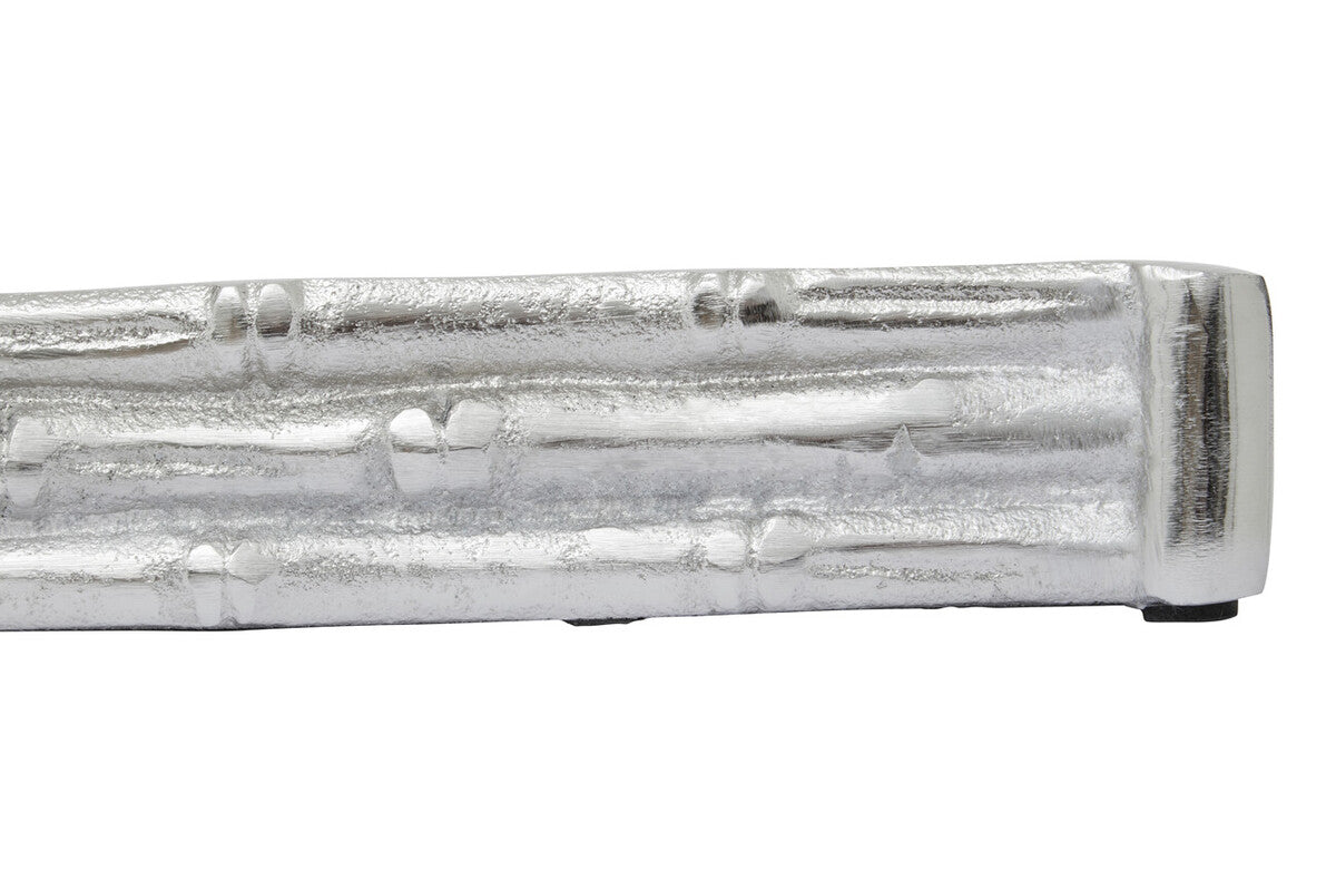 Silver metallic rectangular bar with textured hammered surface and rounded edges for hiba silver finish bamboo tray