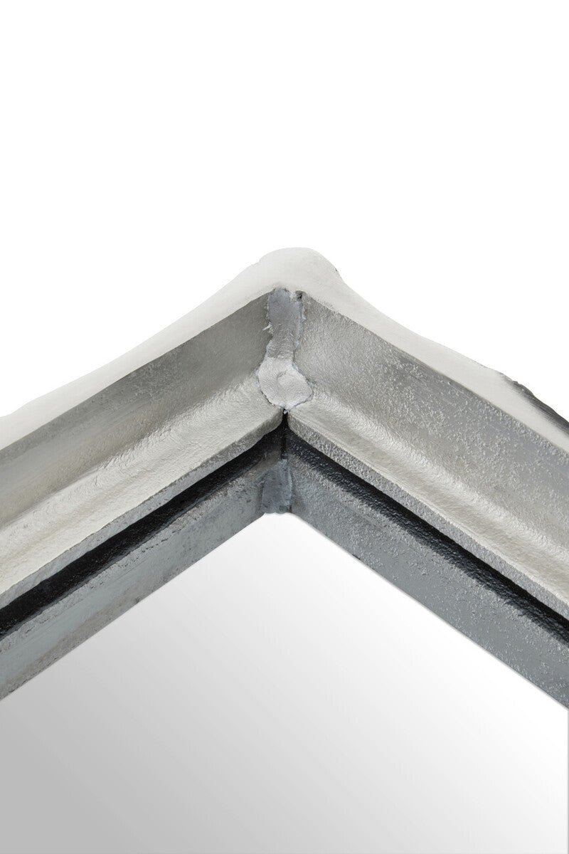 Silver finish bamboo effect mirrored tray with a silver metallic frame and visible weld at the corner
