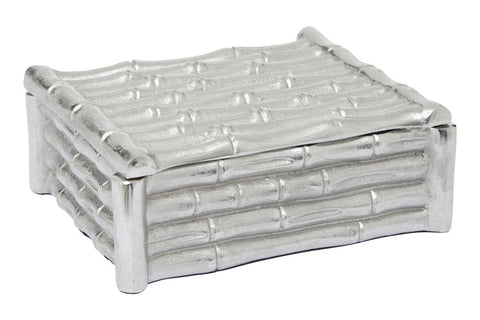 Hiba Small Silver Finish Bamboo Effect Trinket Box