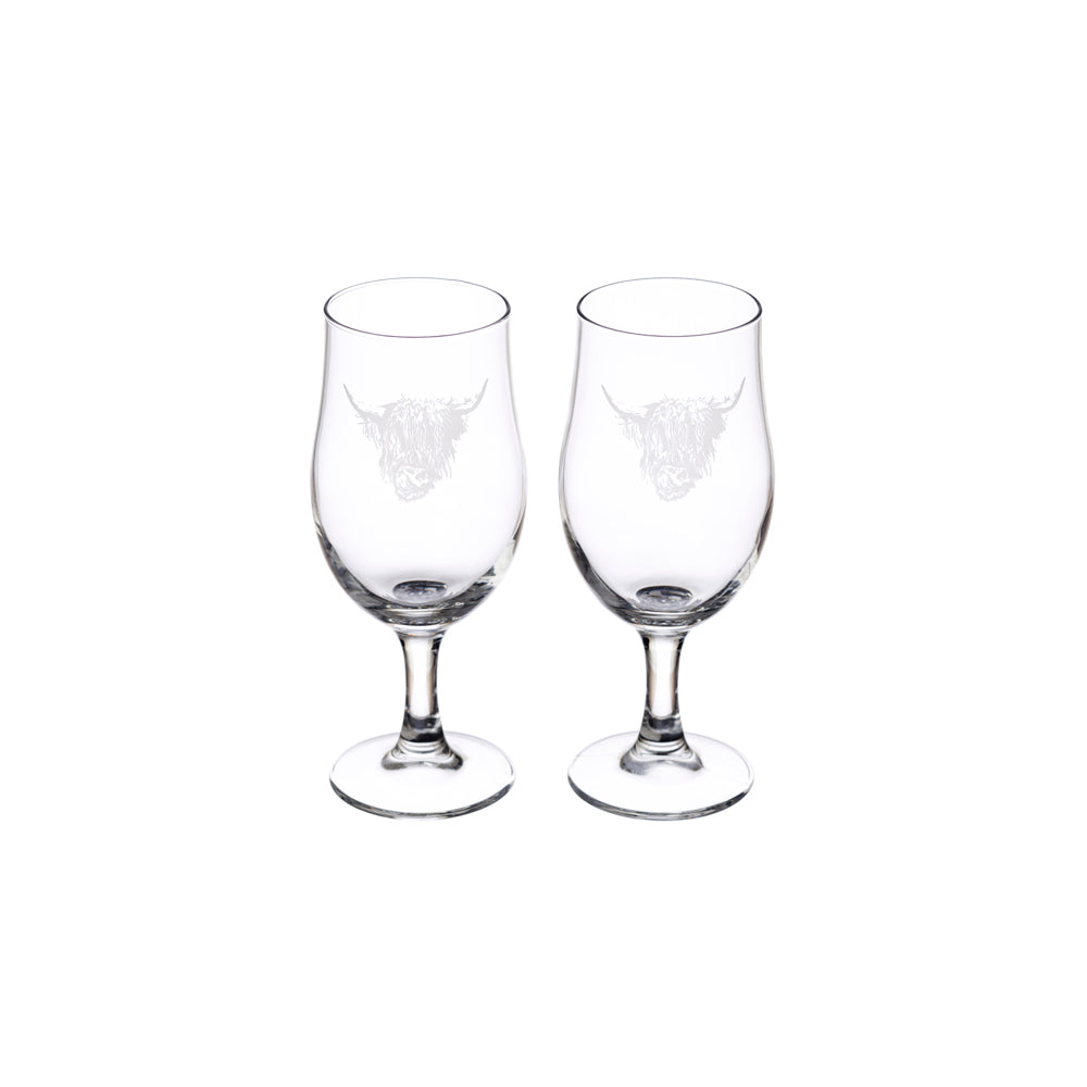 Clear glass craft beer glasses set of 2 with etched highland cow craft designs perfect for highland cow fans