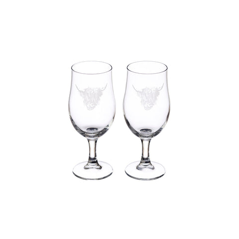 Clear glass craft beer glasses set of 2 with etched highland cow craft designs perfect for highland cow fans