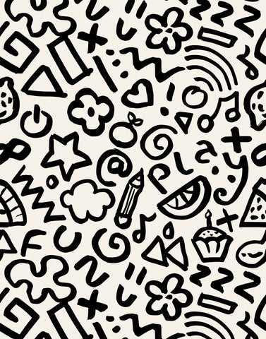 Hip product with black doodle pattern on light background perfect for stylish casual use
