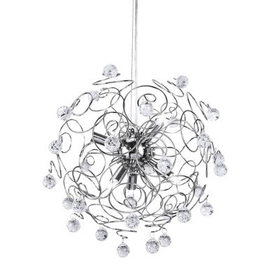 Silver metallic hiram crystal and chrome pendant light with intricate wirework and dangling crystal beads