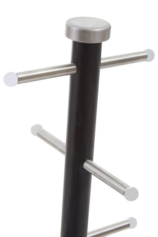 Hirano matt black metal mug tree with stainless steel multi-tiered rack and rounded ends for cup hanging