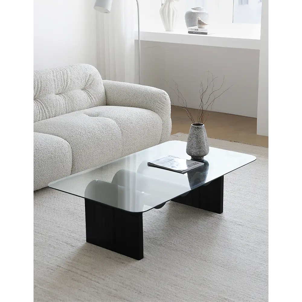 Hiroshi Square Glass Coffee Table Glass Top