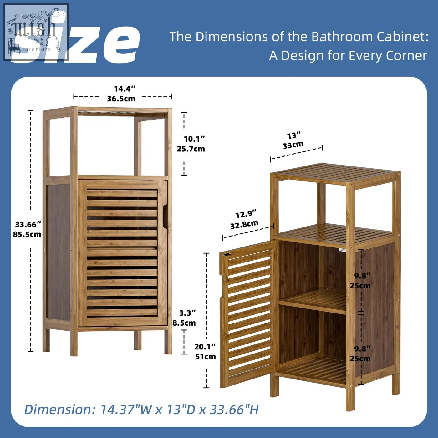 Hitnet bamboo bathroom cabinet floor cabinet with slatted doors natural wood finish storage cabinet