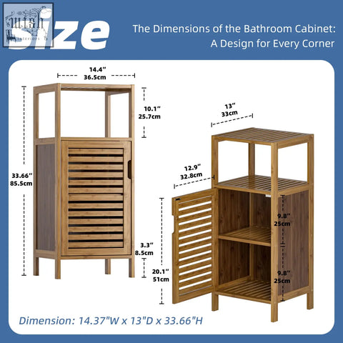 Hitnet bamboo bathroom cabinet floor cabinet with slatted doors natural wood finish storage cabinet