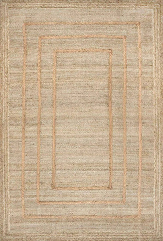 Beige hiyo rug with concentric softly textured geometric borders in warm tan perfect for cozy living spaces
