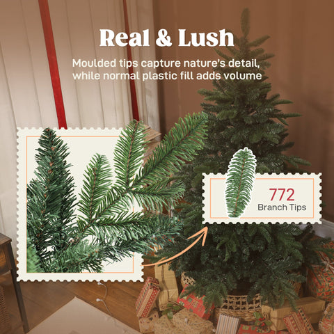 HOMCOM 5ft Artificial Christmas Tree with Realistic Branches, Easy Assembly - Green