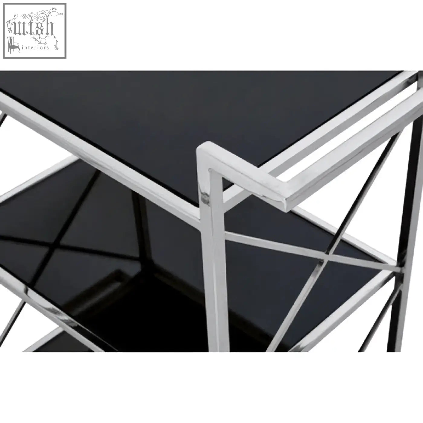 Hoffmann black mirrored glass 3 tier trolley with black mirrored glass shelves and chrome metal frame
