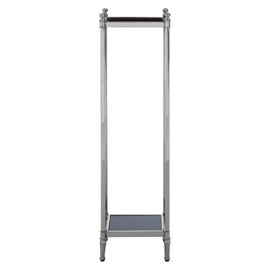 Chrome-finished metal plant stand with black mirrored glass top and bottom shelf Hoffmann plant stand