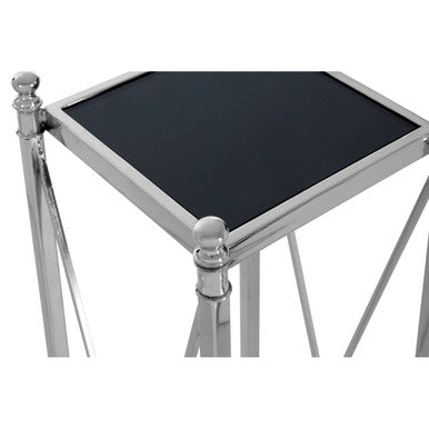 Chrome finished metal hoffmann plant stand with sleek black mirrored glass top for stylish display
