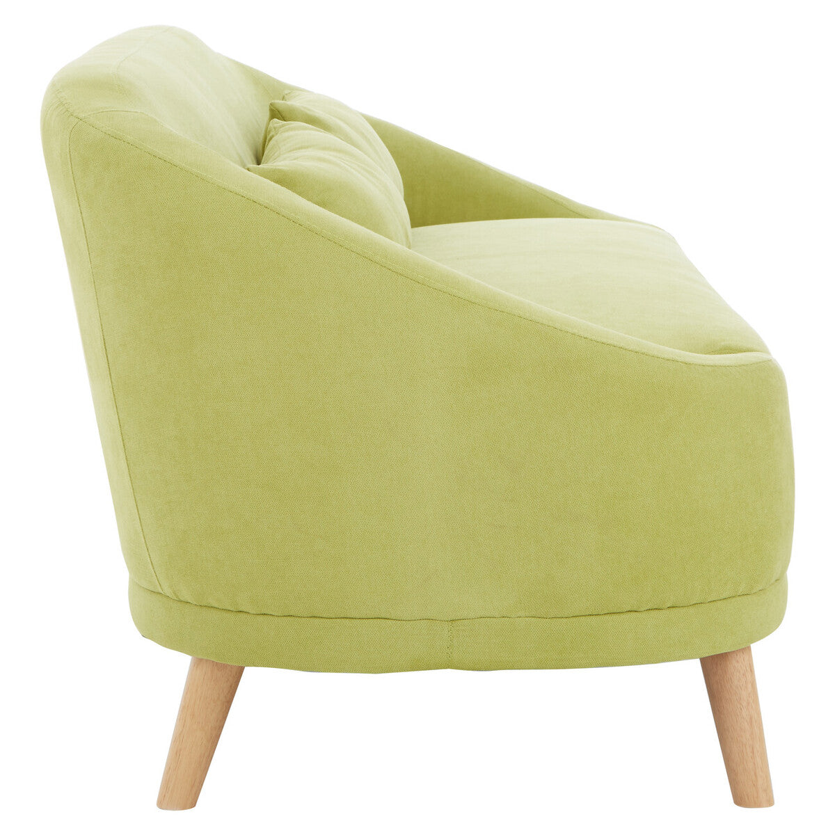 A cozy holland green linen sofa armchair in lime green velvet with wooden legs for stylish comfort seating