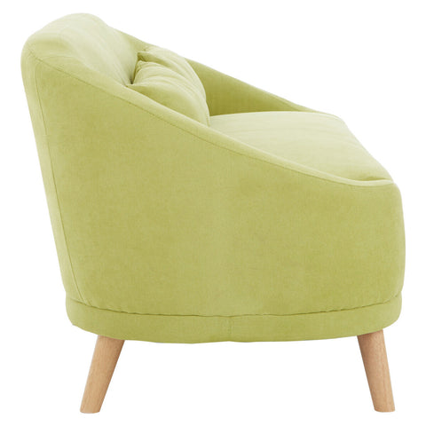 A cozy holland green linen sofa armchair in lime green velvet with wooden legs for stylish comfort seating
