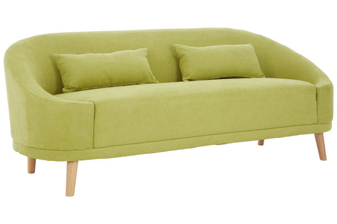 A holland green linen sofa featuring a modern lime green velvet design with curved armrests and light wood legs