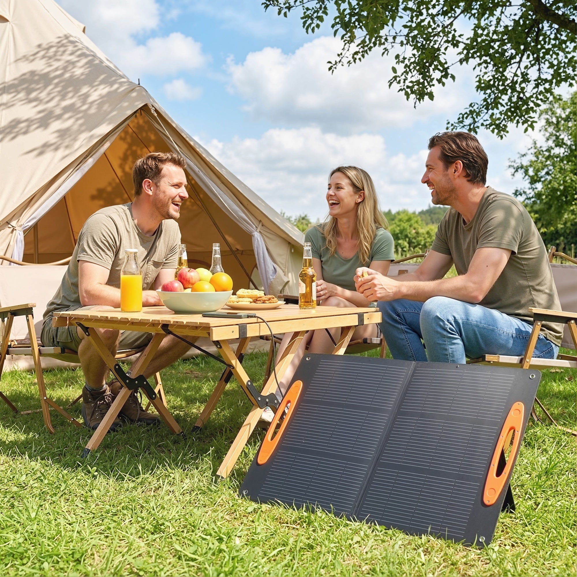 Black and orange foldable portable solar panel by HOMCOM with USB-A and USB-C fast charging for camping and hiking